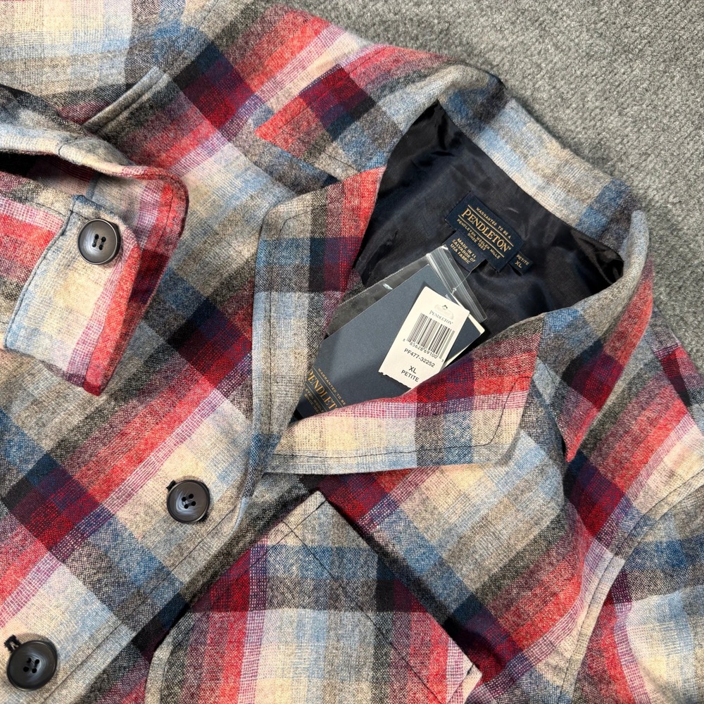 Pendleton 49er Wool Jacket Mens XL Petite Red Plaid PF477-32252 NWT Flaw #4572
